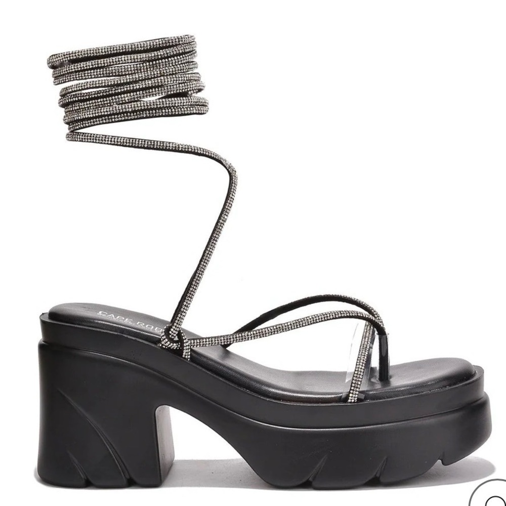 Cape Robbin Black Strappy Platform High Heels Gilian Women’s Size 6 Glitter NIB